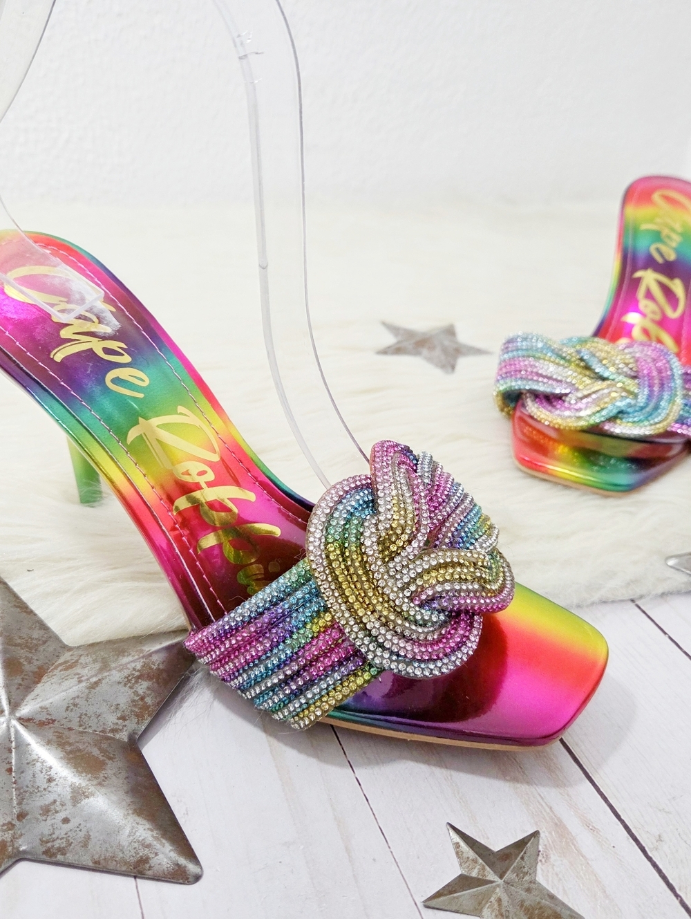 Cape Robbin Flynn rainbow rhinestone heels square toe stiletto women's size 7 - Picture 3 of 8